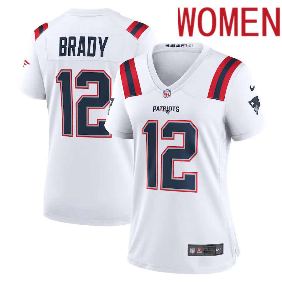 Women New England Patriots #12 Tom Brady Nike White Retired Game NFL Jersey->women nfl jersey->Women Jersey